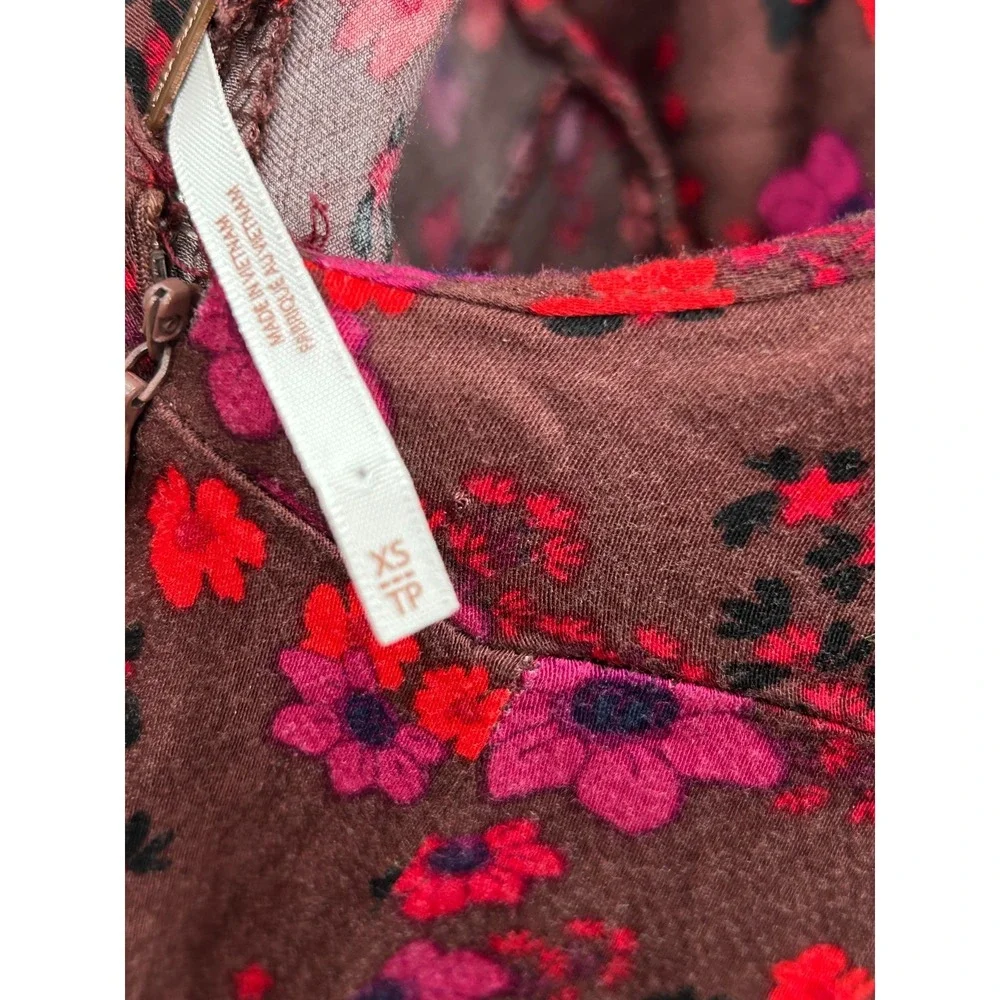 Free People It Takes Two Wrap Dress Womens XS Red Floral Tie Front Boho Romantic